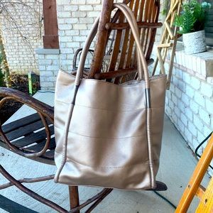 Neiman Marcus large bronze faux leather tote